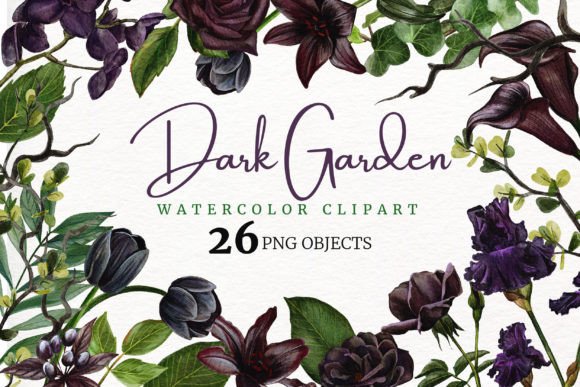 Download Dark Garden. Watercolor Floral Clipart. - Floral Collection