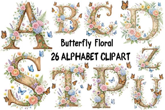 Download Butterfly Floral Alphabet Clipart - Floral Collection