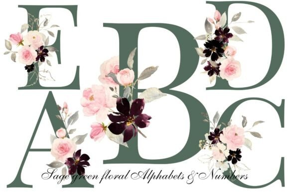Download Sage Green Floral Alphabet &amp; Number PNG - Floral Collection
