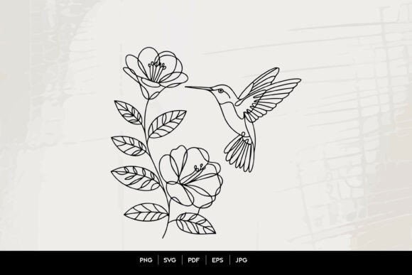 Download Hummingbird Floral Line Art SVG - Floral Collection
