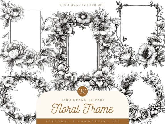 Download Hand Drawn Floral Frame Clipart - Floral Collection