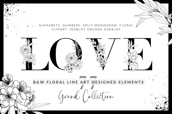 Download Black &amp; White Floral Line Art Alphabets - Floral Collection