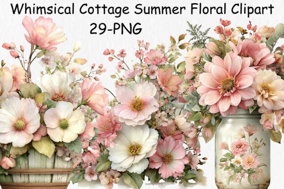 Download Whimsical Cottage Summer Floral Clipart - Floral Collection