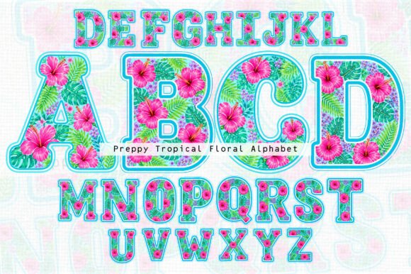 Download Preppy Tropical Floral Alphabet Bundle - Floral Collection