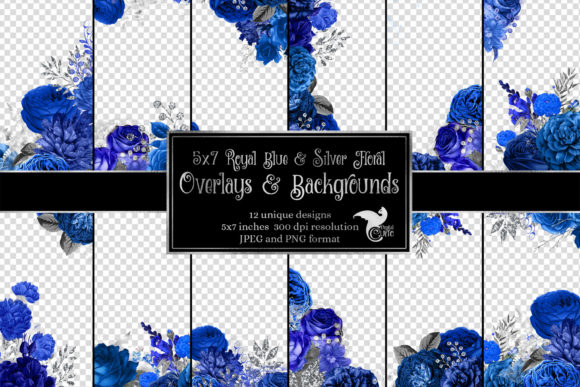 Download 5x7 Royal Blue and Silver Floral Overlay - Floral Collection