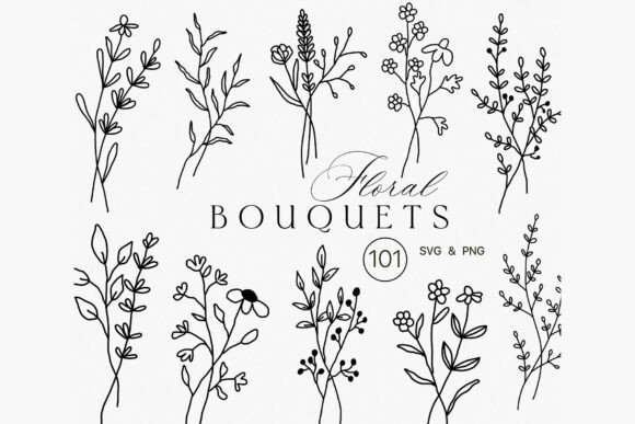 Download Floral Line Art Bouquet Clipart Minimal - Floral Collection