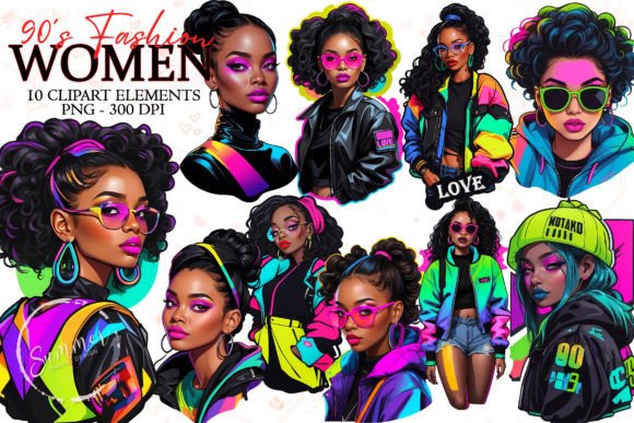 Download Girl Neon 90s Fashion Stickers Clipart - Fashion Collection