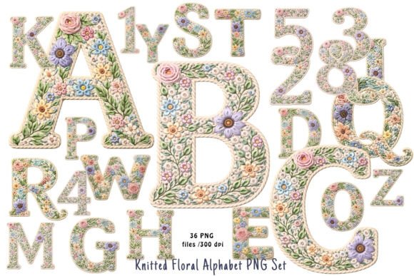 Download Knitted Floral Alphabet PNG Set - Floral Collection