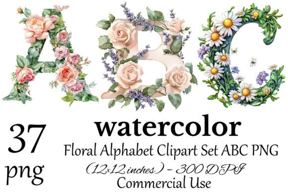 Download Floral Alphabet Clipart Set ABC PNG - Floral Collection