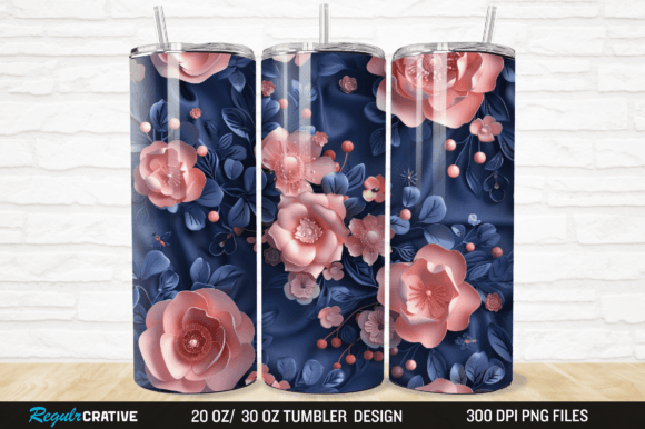 Download 3D Navy Floral Pink Flowers Tumbler Wrap - Floral Collection