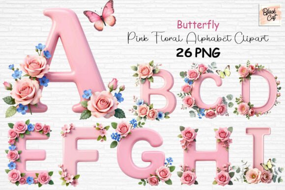 Download Butterfly Pink Floral Alphabet Clipart - Floral Collection
