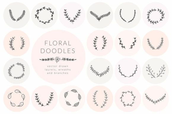 Download Hand Drawn Floral Doodles Vol.5. Wreaths - Floral Collection