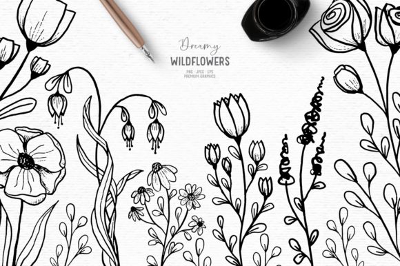 Download Hand Drawn Floral Digital Stamps - Floral Collection